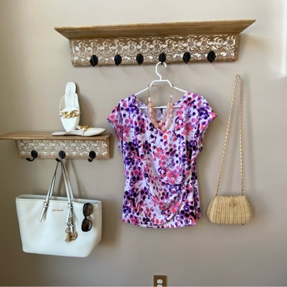 Short sleeve purple pink pattern blouse size large - Picture 4 of 4